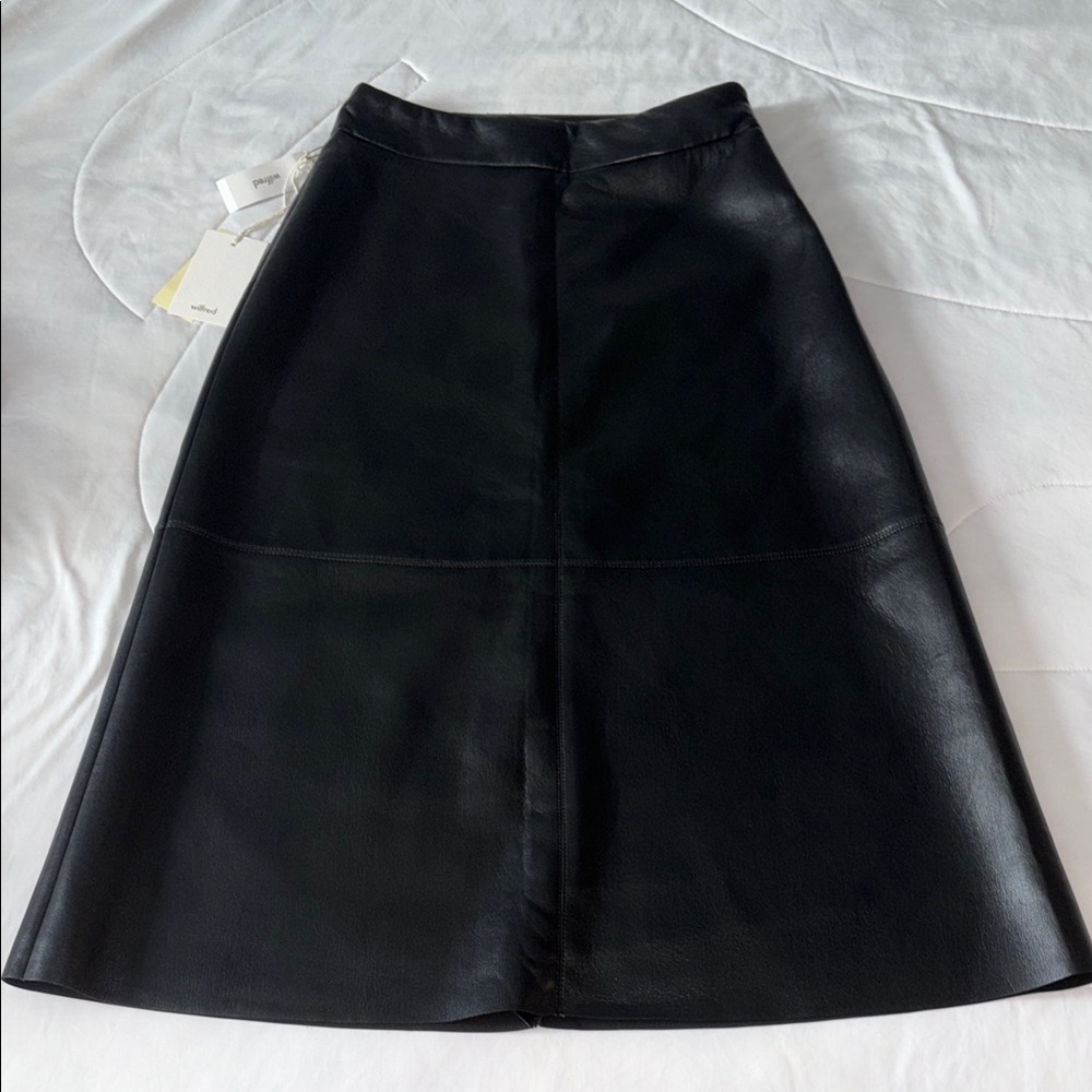 Black Leather A-Line Skirt